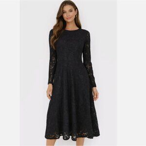 Pamela Milano Women’s Black Wool Lace Dress Size 44 / 6 NWT